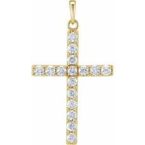 14K Yellow 1/4 CTW Natural Diamond Cross Pendant-Natural Diamond-1.7Mm :: 1/4 Ctw