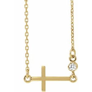 14K Yellow .03 CTW Natural Diamond Sideways Cross 16-18" Necklace-Natural Diamond-2Mm :: 0.03 Ct