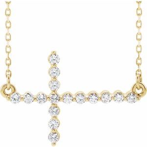 14K Yellow 1/5 CTW Natural Diamond Sideways Cross 16-18" Necklace-Natural Diamond-18.89 X 11.49 Mm
