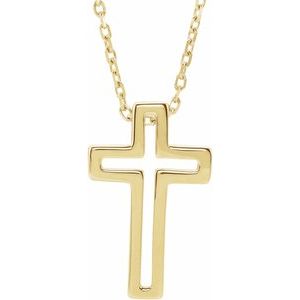 14K Yellow Open Cross 16-18" Necklace-16-18 In-Polished
