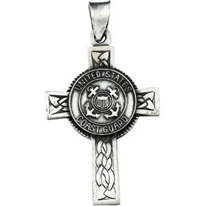 Sterling Silver U.S. Coast Guard Cross 24" Necklace-24 In-Polished
