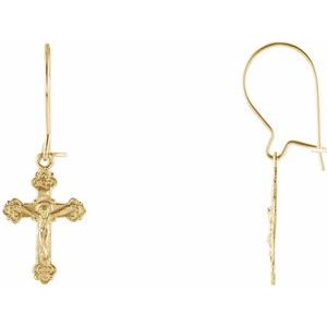 14K Yellow 25x9 mm Crucifix Earrings-14K Yellow