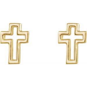 14K Yellow Open Cross Earring-Friction Backs Included-Polished