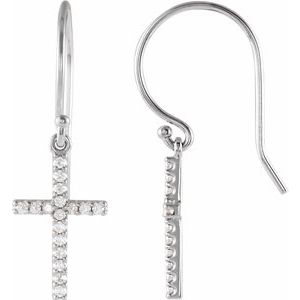 14K White 1/6 CTW Natural Diamond Cross Earrings-1 Mm-14K White