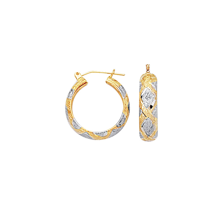 10K Gold Diamond Cut X Hinged Hoop Earring-Two-tone | Hinged