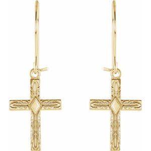 14K Yellow Cross Earrings-Backless-Polished