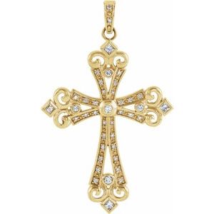 14K Yellow 5/8 CTW Natural Diamond Cross Pendant-Natural Diamond-2.2Mm :: 5/8 Ctw