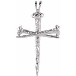 14K White 34x24 mm Nail Design Cross Pendant-Polished