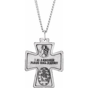 Sterling Silver 28x23 mm Four-Way Cross Medal 24" Necklace-24 In-Polished