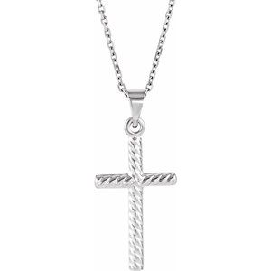 Sterling Silver Rope Cross 18" Necklace-18 In-Polished
