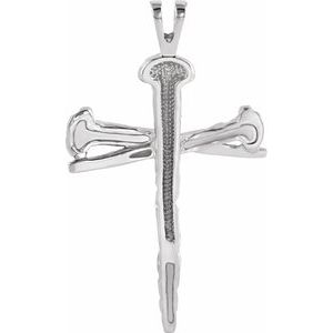 14K White 34x24 mm Nail Design Cross Pendant-Polished