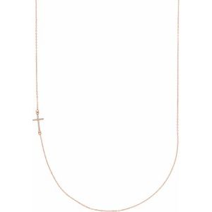 14K Rose .04 CTW Natural Diamond Off-Center Sideways Cross 16" Necklace-Natural Diamond-.9Mm :: 0.04 Ctw