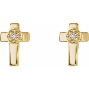 14K Yellow 7x5 mm .01 CTW Natural Diamond Cross Earrings-Pair-1Mm :: 0.01 Ctw