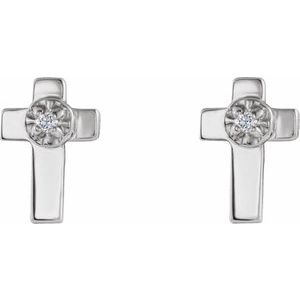 14K White 7x5 mm .01 CTW Natural Diamond Cross Earrings-Pair-1Mm :: 0.01 Ctw