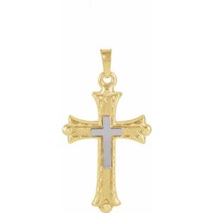 14K Yellow/White 25.5x18 mm Hollow Cross Pendant-Polished