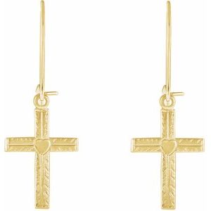 14K Yellow Heart & Cross Earrings-Backless-Polished