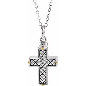 Sterling Silver Woven Cross Ash Holder 18" Necklace-Polished-Woven Cross Ash Holder Necklace