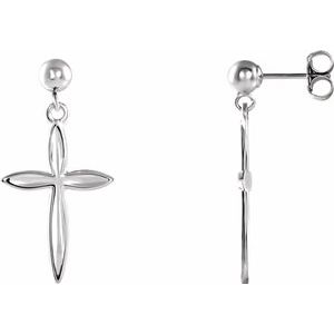 14K White Cross & Ball Earrings-Friction Backs Included-Polished