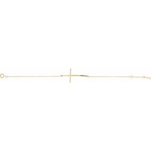14K Yellow .025 CT Natural Diamond Sideways Cross 7-8" Bracelet-Round-1.7 Mm