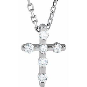 14K White .08 CTW Natural Diamond Cross 16-18" Necklace-Natural Diamond-1.5Mm :: 0.08 Ctw