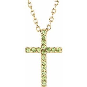 14K Yellow Natural Peridot Petite Cross 16" Necklace-Natural Peridot-1 Mm