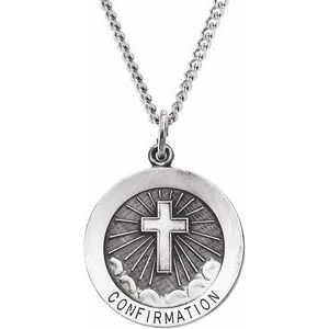 Sterling Silver 22 mm Confirmation Medal with Cross 24" Necklace-24 In-Polished