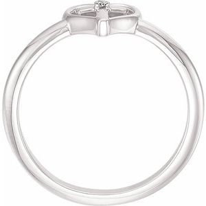 14K White .01 CT Natural Diamond Cross & Heart Ring-Round-1.3 Mm