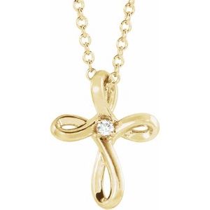 14K Yellow .015 CTW Natural Diamond Cross 16-18" Necklace-Natural Diamond-1.5Mm :: 0.015 Ct