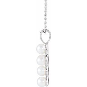 Sterling Silver Cultured White Freshwater Pearl Cross 16-18" Necklace-Cultured White Freshwater Pearl-4.0-4.5 Mm