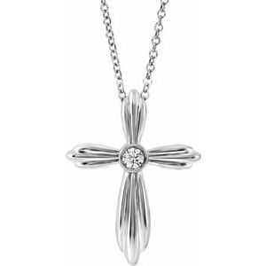 Sterling Silver .06 CTW Natural Diamond Cross 16-18" Necklace-Natural Diamond-2.5Mm :: 0.06 Ct