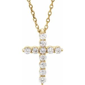 14K Yellow 1/4 CTW Natural Diamond Cross 16-18" Necklace-Natural Diamond-14.6 X 10.5 Mm