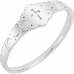 Sterling Silver 5x3 mm Oval Youth Cross Signet Ring-Brush-Polished