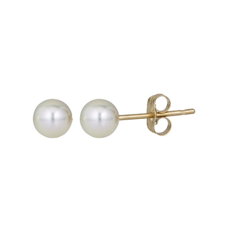 14K Gold 4MM Pearl Stud Earring-Yellow | Push Back