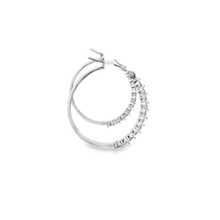 3/4cttw Round Brilliant Natural Diamond Channel-Set Hoop Earrings in 14kt White Gold