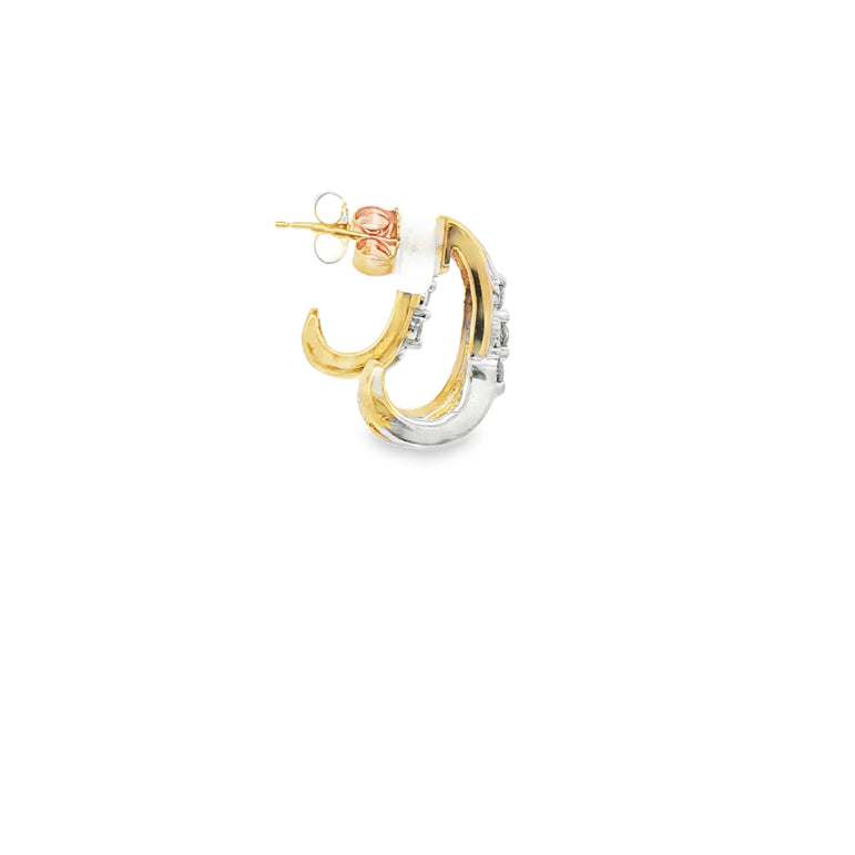 Contemporary Two-Tone Gold Open Circle Diamond Brilliant-Cut Stud Earrings