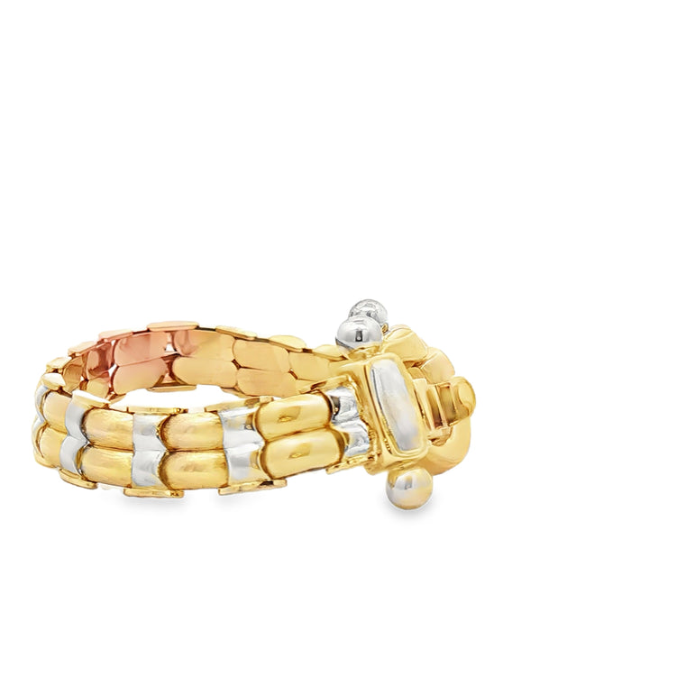 Classic Polished 14kt Two Tone Gold Interlocking Link Chain Bracelet