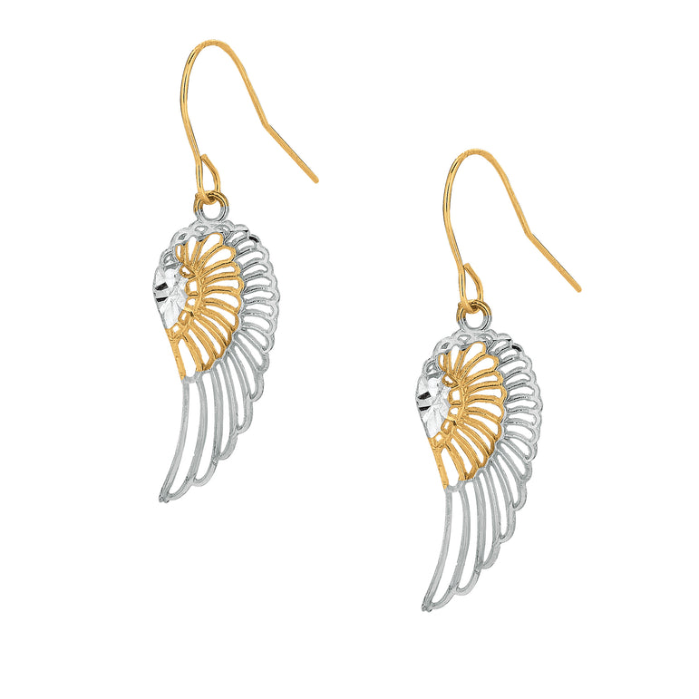 10K Gold Angel Wing Drop Earring-Two-tone | Euro Wire