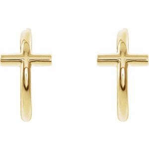 14K Yellow 11.8 mm Cross Hoop Earrings-14K Yellow