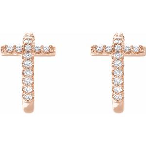 14K Rose 1/4 CTW Natural Diamond Cross 12.15 mm Hoop Earrings-1.3 Mm-14K Rose