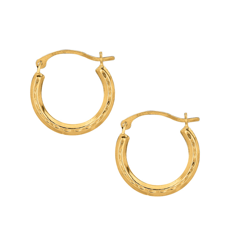10K Gold Mini Diamond Cut Hoop Earring-Yellow | Hinged