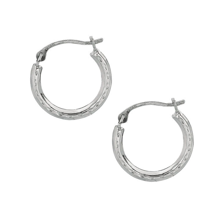 10K Gold Mini Diamond Cut Hoop Earring-White | Hinged