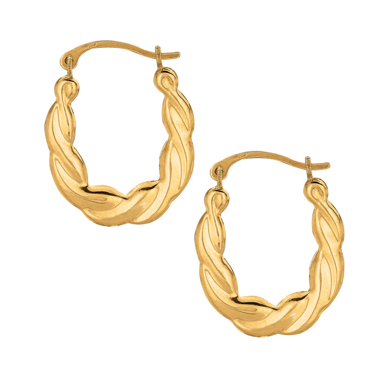 10K Gold Puffy Scalloped Oval Hoop Earring-Yellow | Hinged