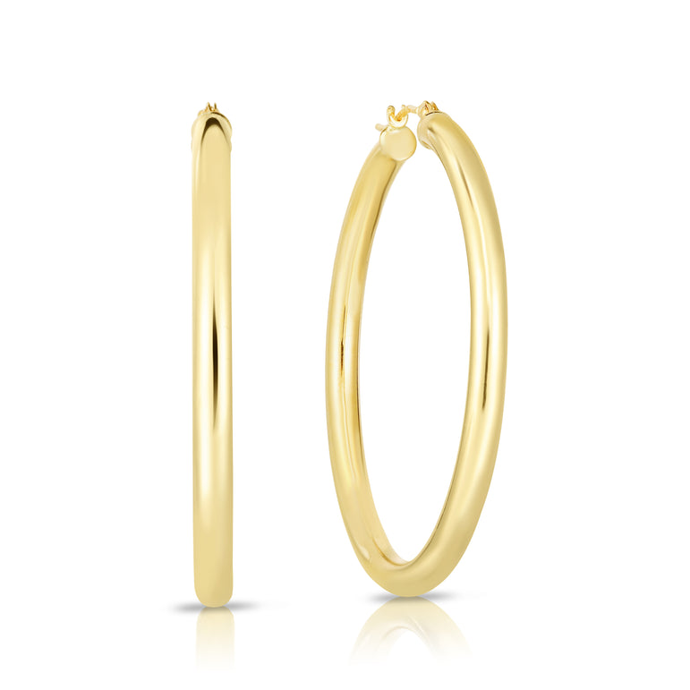 10K Gold 3x40mm Hoop Earring-Yellow | Hinged