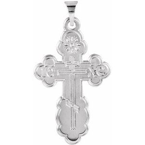 14K White St. Olga Orthodox Cross Pendant-Polished