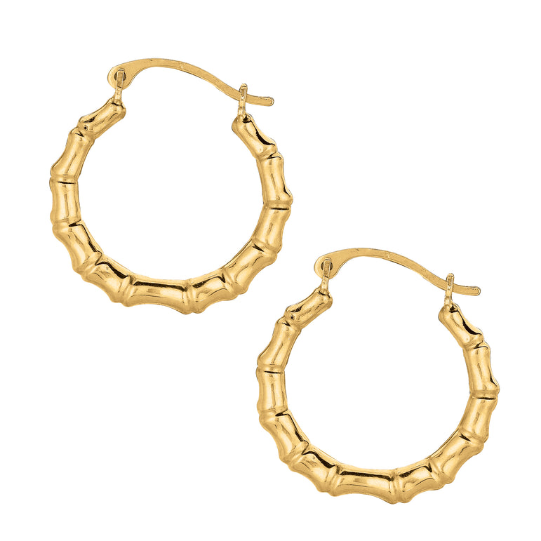 10K Gold Bamboo Hoop Earring-Yellow | Hinged