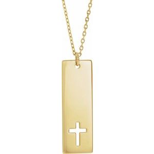 14K Yellow Engravable Pierced Cross Bar 16-18" Necklace-16-18 In-Polished
