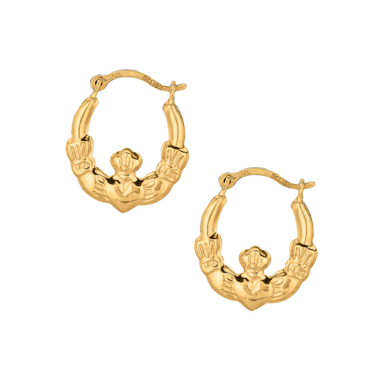 10K Gold Claddagh Hoop Earring-Yellow | Hinged