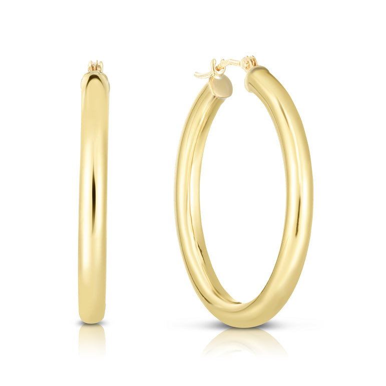 10K Gold 3x30mm Hoop Earring-Yellow | Hinged