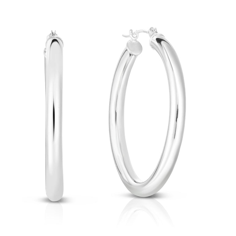 10K Gold 3x30mm Hoop Earring-White | Hinged