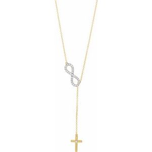 14K Yellow 1/5 CTW Natural Diamond Infinity-Inspired Cross 18" Necklace-Natural Diamond-1.5Mm :: 1/5 Ctw
